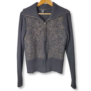 White House Black Market Embroidered Zip Up Jacket